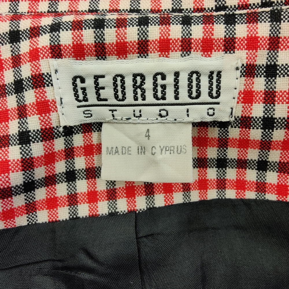 Georgiou Studio Red Black White Check Pattern Cropped Jacket - Size 4 - Picture 9 of 11